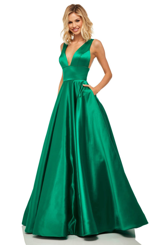Sherri Hill - 52911 Sleeveless Deep V-neck A-line Dress In Green