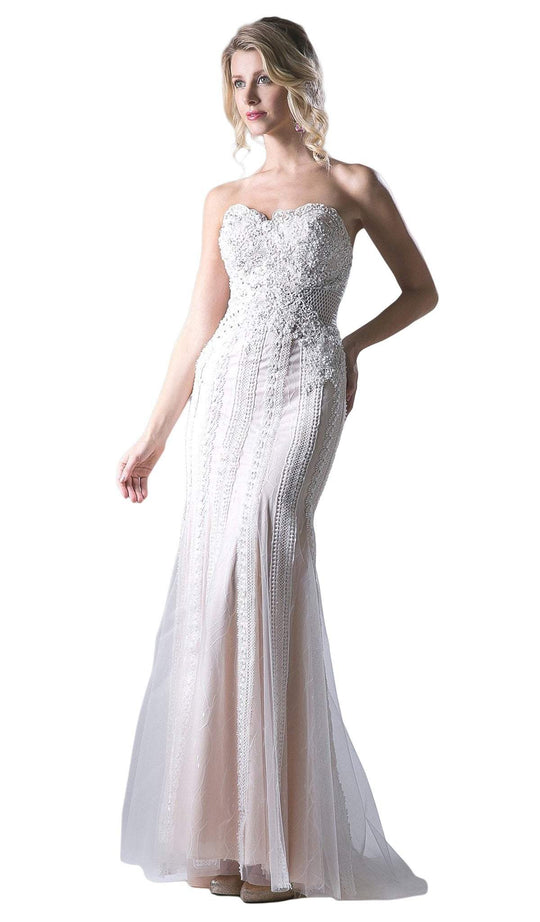 Cinderella Divine - KC1759 Beaded Lace Sweetheart Trumpet Dress In White