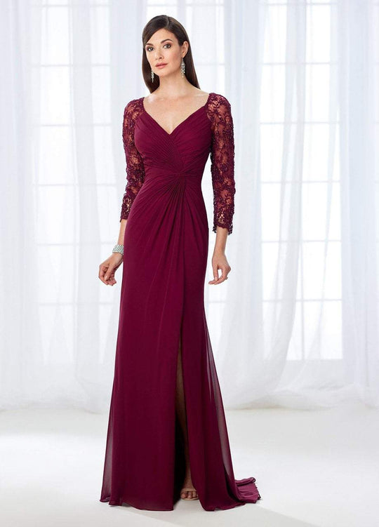 Mon Cheri - Quarter Sleeve Front Twist Chiffon Evening Gown 118672 in Red