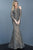 Jovani - 55801 Beaded Lace Halter Mermaid Dress In Gray