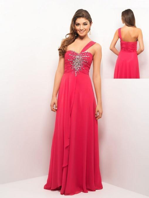 Blush - X057 One Shoulder Strap Evening Gown In Pink