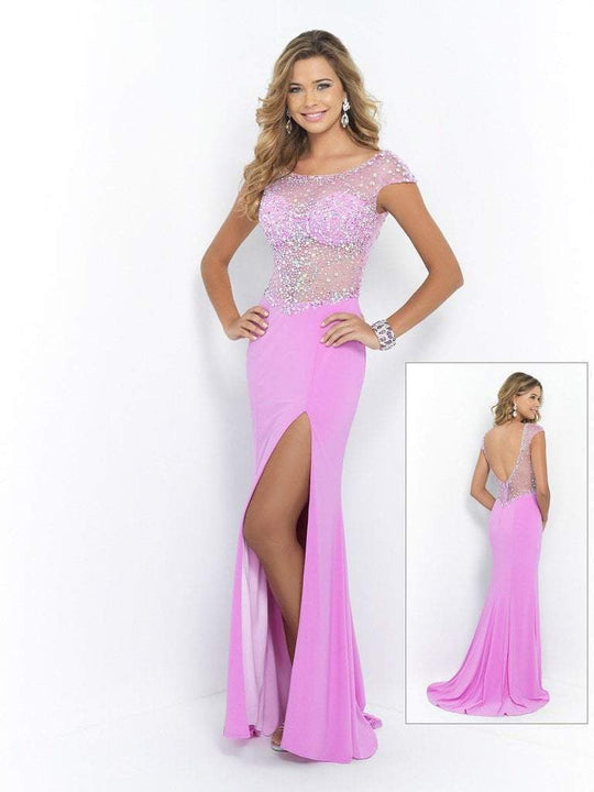 Blush - X229 Beaded Illusion Fitted Evening Dress In Purple