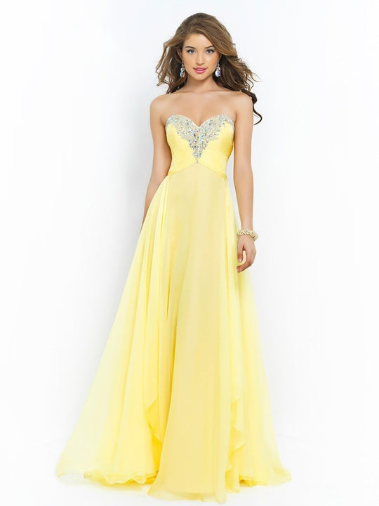 Blush - X236 Strapless Pleated A-Line Evening Dress In Yellow