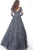 Jovani - 51838 Embroidered Long Sleeve Bateau Ballgown In Gray
