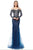 Jovani - 1201 Embellished V-neck Long Sleeve Trumpet Dress In Blue and Gray