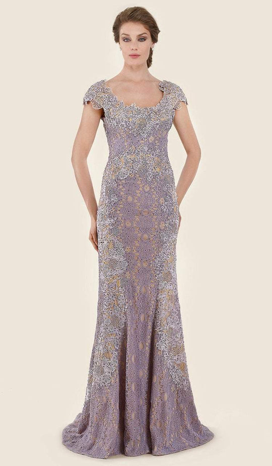 Rina di Montella - RD2628-1 Lace Cap Sleeve Scoop Neck Trumpet Dress In Purple and Neutral
