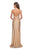La Femme - 28206 Long Crisscross Strapped High Slit Sheath Gown In Neutral and Gold