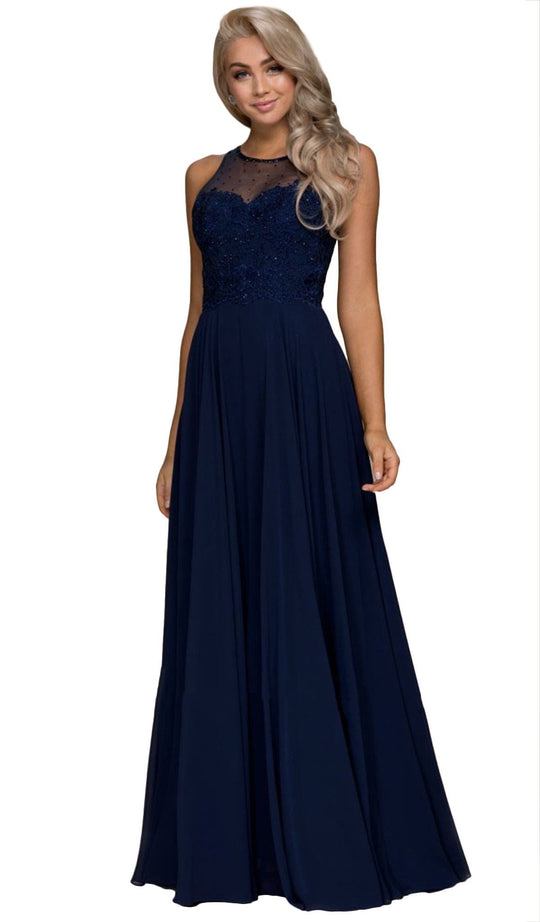 Jeweled Lace Bodice Chiffon A-Line Evening Gown