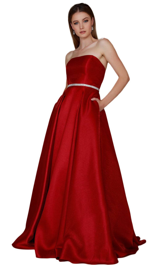 Nox Anabel - Y154 Strapless Pleated A-Line Evening Gown