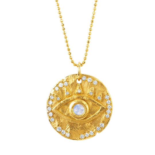 Logan Hollowell - NEW! 18k Moonstone Eye Of Protection Coin Pendant