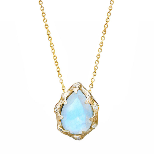 Logan Hollowell - Queen Water Drop Moonstone Necklace in Yellow Gold