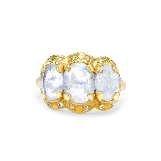 NEW! Triple Goddess Moonstone Ring with Diamonds