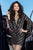 Jovani - 1761 Beaded Deep V-neck Long Sleeve Sheath Dress In Black and Gold
