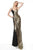 Jovani - 1700 V-neck Sheath Dress With Train In Black and Gold