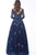 Jovani - 57127 Floral Embroidered Long Sleeve Tulle Ballgown In Blue