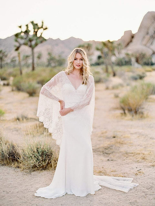 Wilderly Bride by Allure Bridals - F112 Caped Lace V-Neck Wedding Dress In White