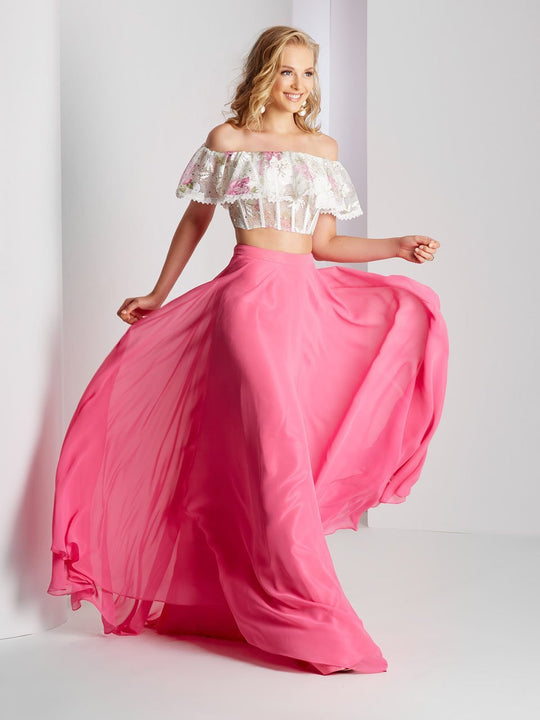 Clarisse Prom - 3531 Two Piece Off the Shoulder Prom Dress in Pink and Multi-Color