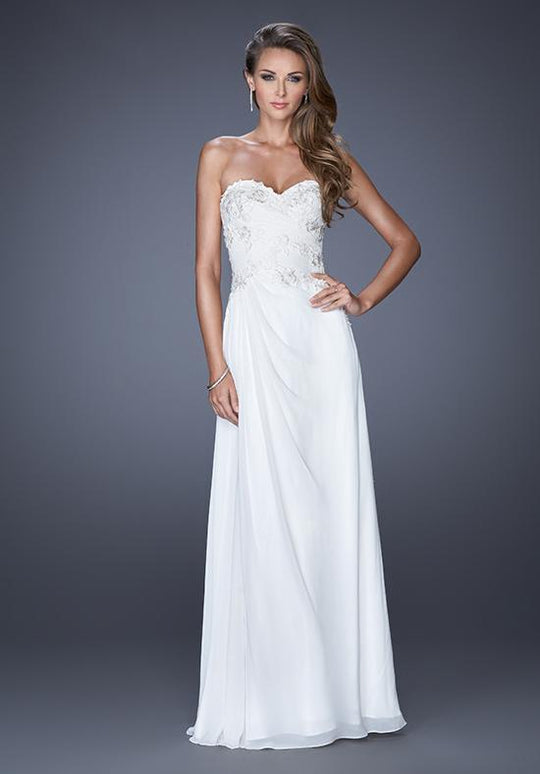 La Femme - 19183 Strapless Lace Chiffon A Line Long Gown In Neutral