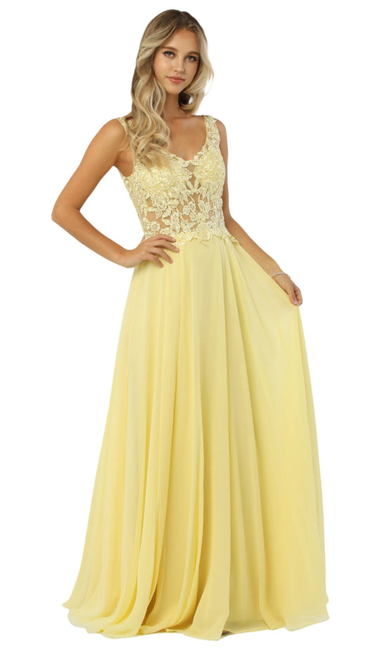 Nox Anabel - A170 Floral Lace V-neck A-line Dress In Yellow