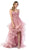Nox Anabel - A178 Applique V-neck High Low A-line Dress In Pink