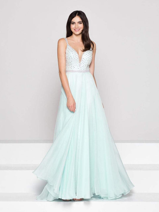 Colors Dress - 1916 Plunging Sweetheart Chiffon A-Line Gown in Green