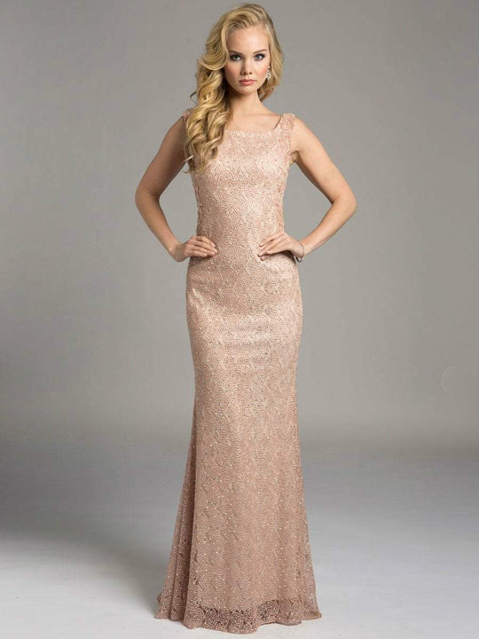 Lara Dresses - Embellished Bateau Sheath Evening Gown 33230 in Gold