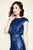 Tadashi Shoji - Bateau Neckline Cap Sleeves Sequined Gown In Blue and Black