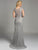 Lara Dresses - 33232 Cap Sleeve Scalloped V-Neck Ornate Sheath Gown In Silver