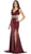 May Queen - RQ7648 Cutout Ornate Sequined High Slit Gown In Red
