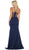 May Queen - RQ7660 Strappy Bejeweled Waist Halter Gown In Blue