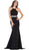 May Queen - RQ7660 Strappy Bejeweled Waist Halter Gown In Black