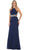 May Queen - RQ7660 Strappy Bejeweled Waist Halter Gown In Blue