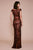 Tadashi Shoji - Scalloped Off Shoulder Long Sequined Gown In Red and Neutral