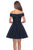La Femme - 28234 Off-Shoulder A-line Short Dress In Blue and Black