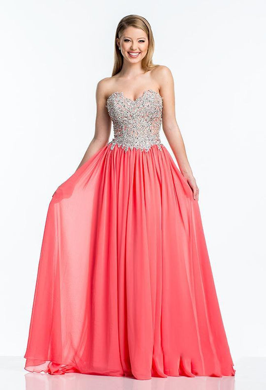 Terani Couture - 151P0385A Sequin Embellished Sweetheart Chiffon Gown in Orange