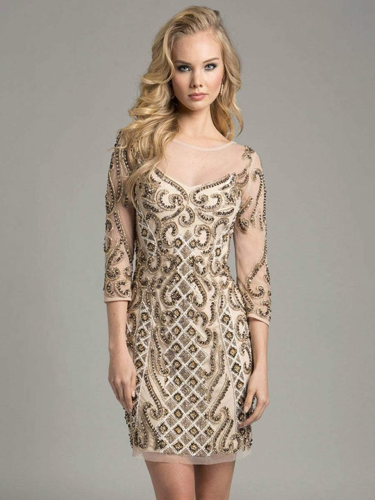 Lara Dresses - Astonishing Cocktail Dress with Gilded Sheers 33271, Gold