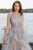 Cristallini - SKA 849 Appliqued Feathered A-Line Gown In Blue