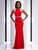 Clarisse - 2729 Illusion Cap Sleeve Sheath Gown in Red
