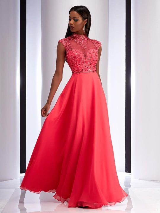 Clarisse - 2735 Illusion High Ornate Gown in Pink
