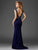 Clarisse - M6447 Bedazzled Bateau Sheath Dress in Navy