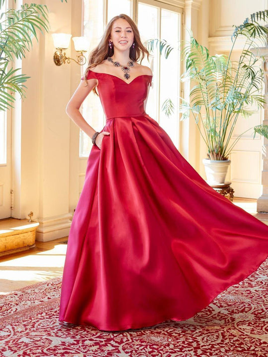 Clarisse - 3442 Off Shoulder Corset Mikado Ballgown in Red