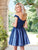 Clarisse - 3464 Lace Appliqued Off Shoulder Cocktail Dress in Blue