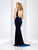 Clarisse - 3469 Plunging V-Neck Velvet Long Gown in Blue