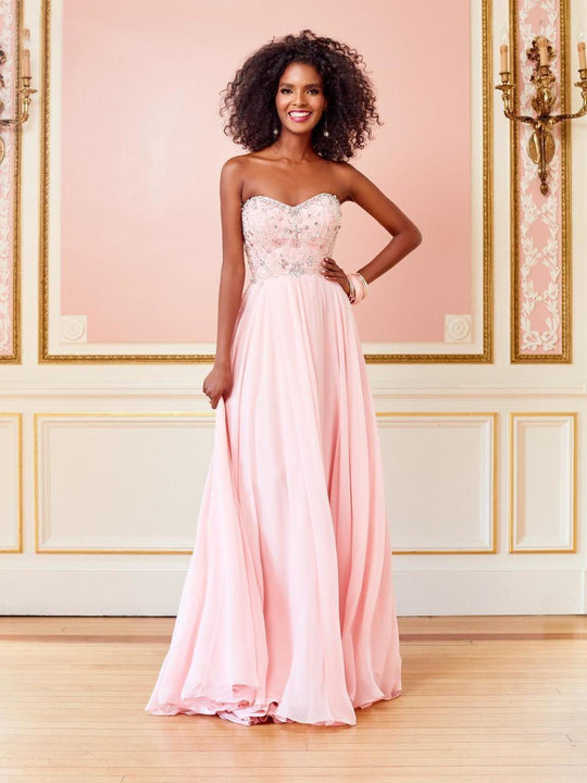 Clarisse - 3472 Strapless Paisley Motif Chiffon Gown in Pink