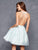 Clarisse - 3601 Two Tone Halter Pleated A-line Dress in Ivory/Seafoam