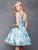 Clarisse - 3608 Floral Printed Deep V-neck Pleated A-line Dress in Blue