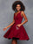 Clarisse - 3613 Illusion Plunging V Neckline Fit and Flare Short Dress