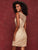 Clarisse - 3615 Geometric Beaded Jewel Neck Sheath Dress in Champagne/Gold