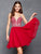 Clarisse - 3621 Beaded Plunging V-neck Chiffon A-line Dress In Red