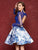 Clarisse - 3638 Two-Piece Long Sleeve Lace Floral Print Dress In Blue And White